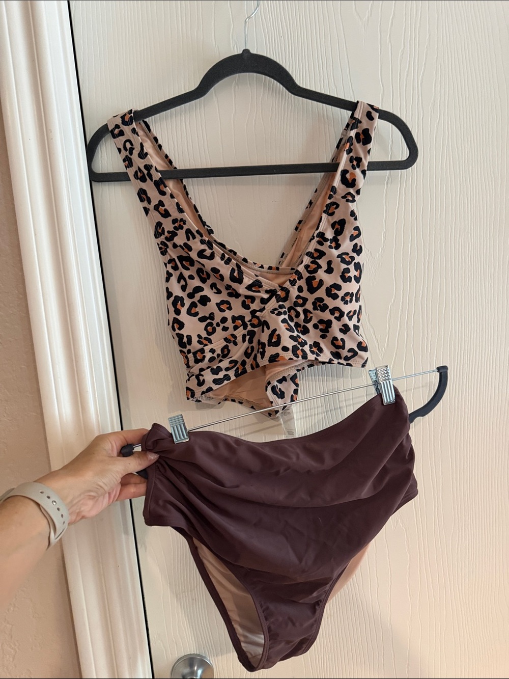 Cupshe Leopard Print Bikini Top with Chocolate High-Waist Bottoms